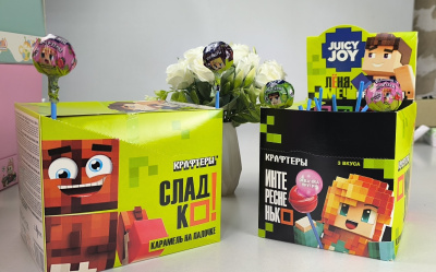КРАФТЕРЫ ТУМКА, ЮНИ, ВЛАДУС И ЛЕНЯ JUICY JOY Карамель на палочке 12шт/уп, 17г. УТ77609