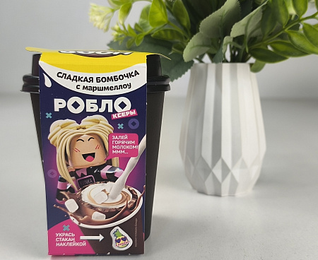 РОБЛОКСЕРЫ KVINKA CHOCO BOOM Шар из молочн. шоколад.глазури с маршмеллоу в картон.стакане 8шт/уп,28г