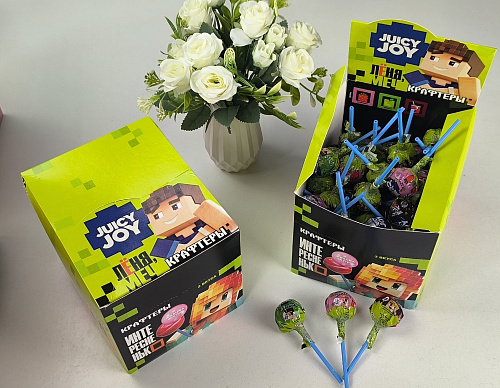 КРАФТЕРЫ ТУМКА, ЮНИ, ВЛАДУС И ЛЕНЯ JUICY JOY Карамель на палочке 70шт/уп, 17г. УТ77609