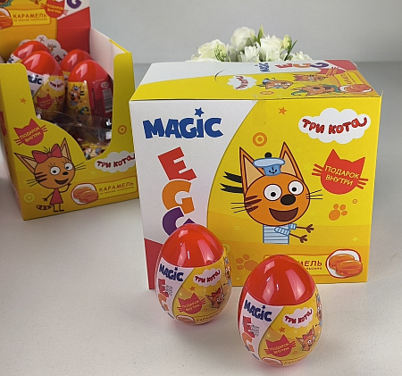 ТРИ КОТА MAGIC EGG Карамель в пласт. Яйце+подарком 12шт/уп, 10г. УТ73905